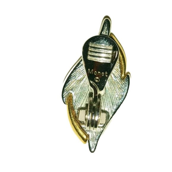 MONET Signed Vintage 70s Clip On Earrings Flame Wing Classic Gold  Silver Tone - Picture 9 of 13